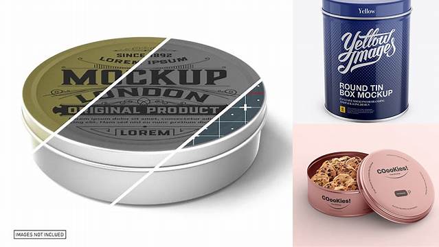 4336+ Textured Round Tin Box PSD Mockup Front View Customizable PSD Templates