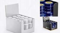 4342+ Box with 12 Bottles in Shrink Sleeves Half Side View High Angle Shot Free Graphic Design Resource