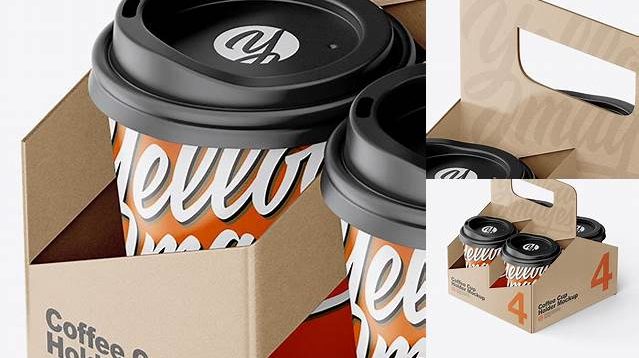 4351+ Kraft Coffee Cup Holder with Matte Cups PSD Mockup Modern PSD Templates