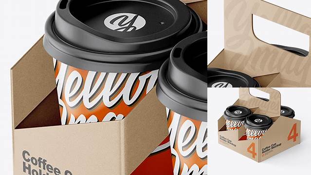 4351+ Kraft Coffee Cup Holder with Matte Cups PSD Mockup Modern PSD Templates