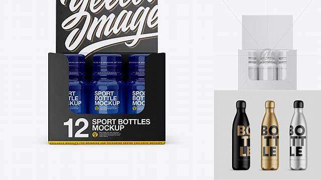 4352+ Box with 12 Bottles in Shrink Sleeves Front View Free Mockup Templates