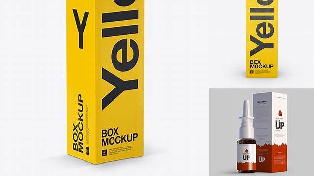 4353+ Nasal Spray Box PSD Mockup Front View High-Angle Shot Professional Design PSD