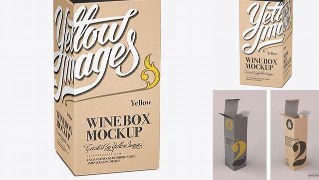 4354+ Kraft Paper Wine Box PSD Mockup 25° Angle High-Angle Shot High-Quality Editable PSD