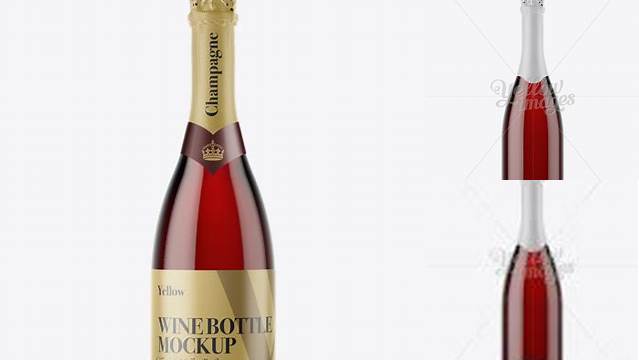 4357+ Dark Red Champagne Bottle HQ PSD Mockup Front View Photoshop Resource Free