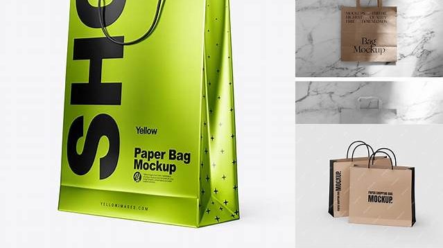 4359+ Metallic Paper Shopping Bag PSD Mockup Half Side View Hero Shot Free Photoshop Mockup Design