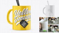 436+ Glossy Mug With Tea Bag & Spoon PSD Mockup High-Angle Shot PSD Free Download