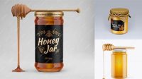 4360+ Honey Jar With Spoon PSD Mockup Front View Easy Editable