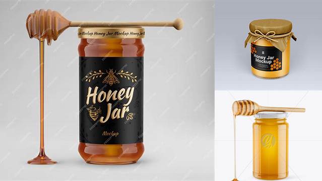 4360+ Honey Jar With Spoon PSD Mockup Front View Easy Editable