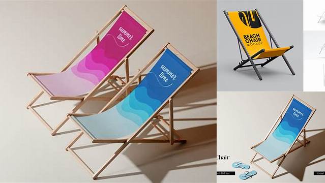 4364+ Folding Beach Chair PSD Mockup Front View High Angle Shot Mockup PSD Free Download