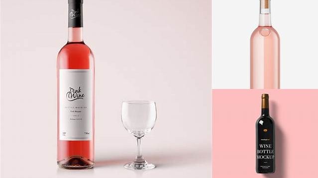 4367+ Glass Bottle with Pink Wine PSD Mockup Front View Premium Freebie for Designers