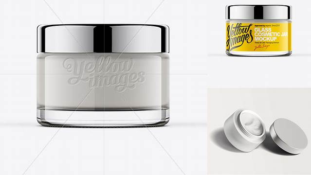 4370+ 50ml Round Cosmetic Jar with Chrome Lid PSD Mockup Unique High-Resolution Photoshop Mockup