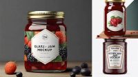 4373+ Glass Jar with Raspberry Jam PSD Mockup Front View High Angle Shot High-Quality Creative PSD