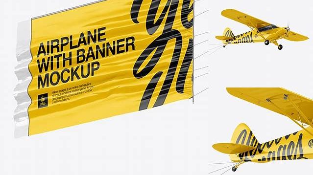 4377+ Airplane With Short Banner PSD Mockup Half Side View Hero Shot High-End Layered Mockup Free