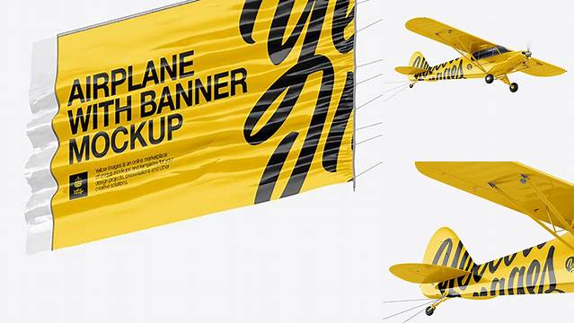 4377+ Airplane With Short Banner PSD Mockup Half Side View Hero Shot High-End Layered Mockup Free