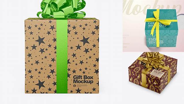 4383+ Glossy Gift Box with Metallic Bow PSD Mockup Exclusive PSD Design Freebie