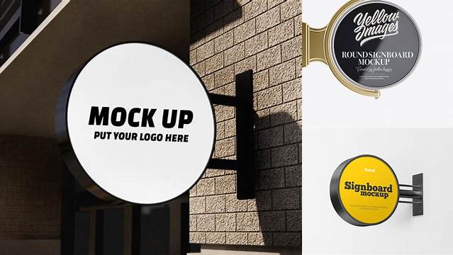 4385+ Metallic Round Signboard PSD Mockup Front View Free Premium Photoshop Template Download