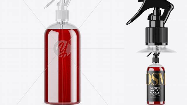 4386+ Clear PET Cosmetic Bottle with Trigger Sprayer and Red Liquid PSD Mockup Download Free