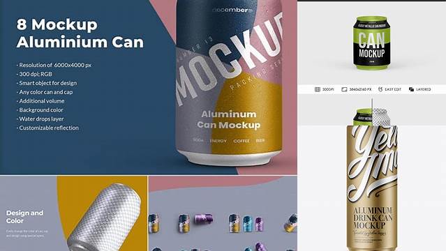 4387+ 250ml Glossy Aluminium Can PSD Mockup Exclusive Free Photoshop Asset