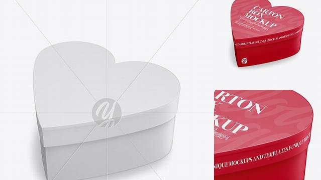 4388+ Heart Shaped Matte Carton Box PSD Mockup Half Side View High-Angle Shot Downloadable PSD Design Template