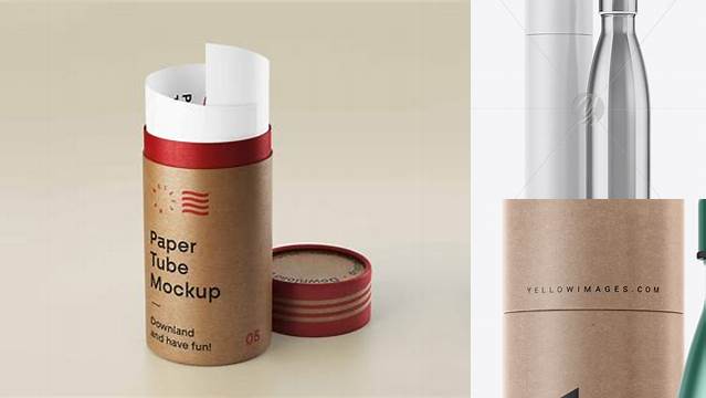 4391+ 500ml Stainless Steel Bottle with Paper Tube PSD Mockup Professional Graphic PSD Download