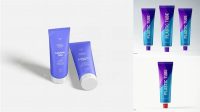 4392+ Glossy Plastic Cosmetic Tube With Metallic Cap And Box PSD Mockup Advanced Photoshop Template