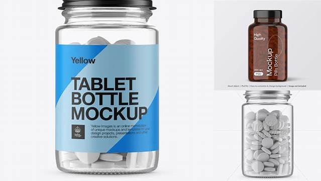 4393+ Clear Pill Bottle With Metal Cap PSD Mockup Front View Custom Design Freebie PSD