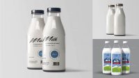 4401+ Milk Bottles PSD Mockup Half Side View High Angle Shot Editable Mockup PSD