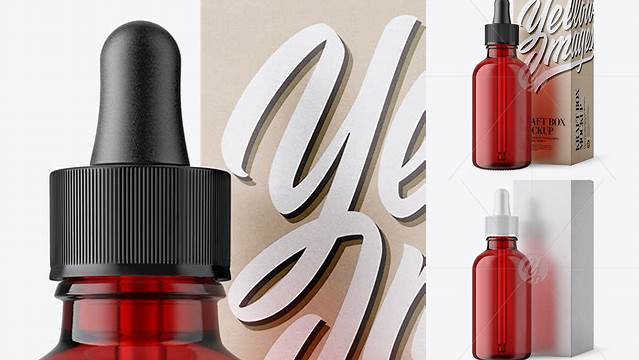 4403+ 50ml Red Glass Dropper Bottle with Kraft Box PSD Mockup Premium Free Graphic Resource