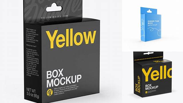 4404+ Paper Box with Hang Tab PSD Mockup Half Side View high-angle shot Free Design Resource