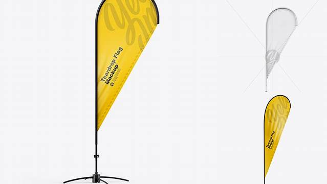 4408+ Glossy Teardrop Flag PSD Mockup High Resolution