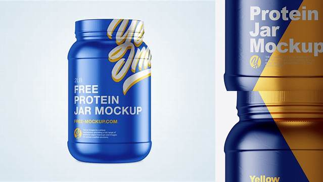 4409+ 2lb Protein Jar in Metallic Shrink Sleeve PSD Mockup Free Smart Object Templates