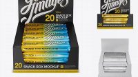 4415+ 20 Metallic Snack Bars Display Box PSD Mockup Front View High-Angle Shot Download Now Free PSD Template