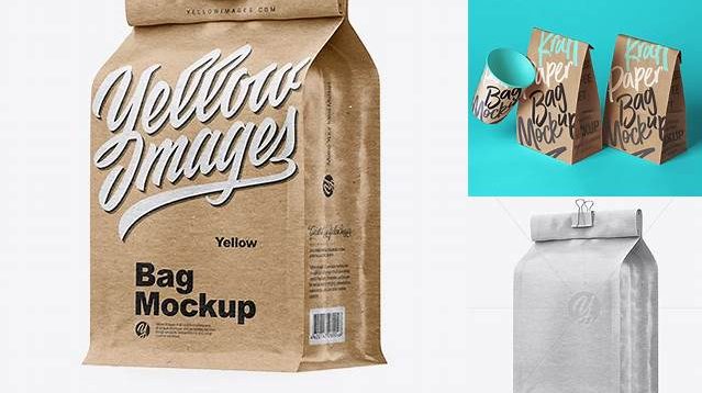 4416+ Kraft Coffee Bag With Clip PSD Mockup Half Side View PSD Download