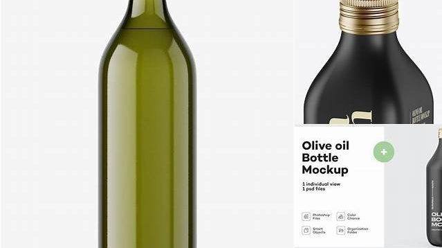 4418+ 0.5L Black Matte Olive Oil Bottle PSD Mockup Halfside view High-Angle Advanced Editable Template Free