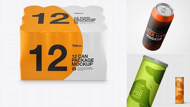 4423+ 12 Can Matte Pack PSD Mockup Front View Custom Design Freebie PSD