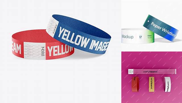 4427+ Two Paper Wristbands PSD Mockup Front View High Angle Shot Free Photoshop Mockup Design