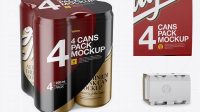 4430+ 4 Pack Can Mockup Smart PNG Image