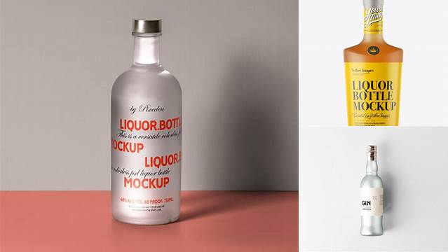 4433+ Frosted Bottle with Orange Liquor PSD Mockup Front View Fully Editable PSD Template