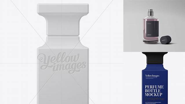 4433+ Square Matte Perfume Bottle PSD Mockup Front View Easy Editable