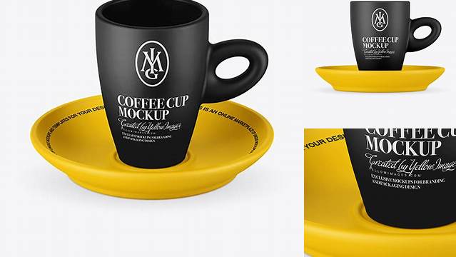 4439+ Matte Cup and Saucer PSD Mockup High-Angle Shot Free Mockup Templates