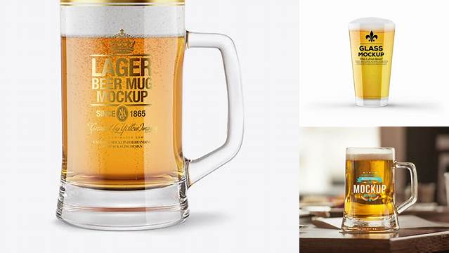 4439+ Tankard Glass Mug with Lager Beer PSD Mockup High-Resolution Graphic