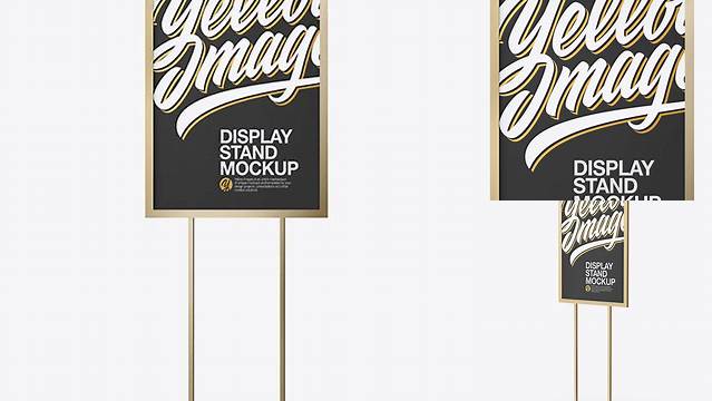 4443+ Metallic A1 Display Stand PSD Mockup Front View Exclusive Free Photoshop Asset