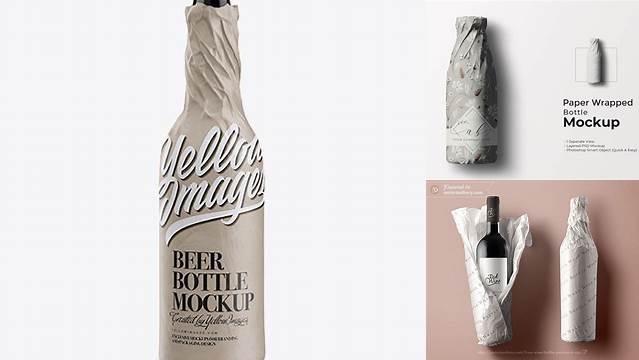 4446+ Bottle Wrapped in Glossy Paper PSD Mockup Download Now Free PSD Template