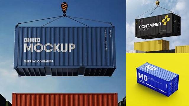 4447+ 20F Shipping Container PSD Mockup Front View Professional Design PSD