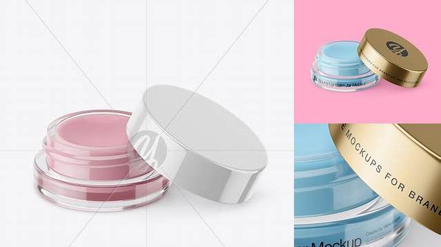 4450+ 5ml Opened Lip Balm Jar with Metallic Cap PSD Mockup High-Angle Shot Elegant and Versatile PSD Resource