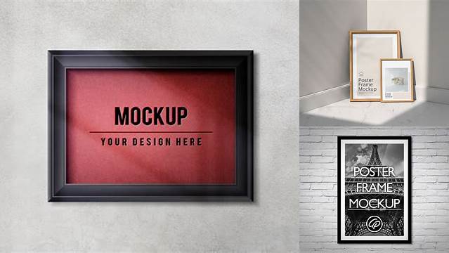 4454+ Poster with Metallic Frame PSD Mockup Half Side View Unique Free Photoshop Files