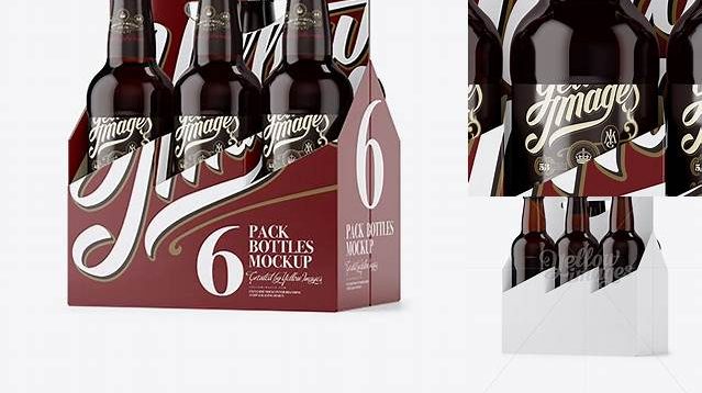 4454+ White Paper 6 Pack Amber Bottle Carrier PSD Mockup Half Side View High-Angle Shot Creative High-Resolution PSD Freebie