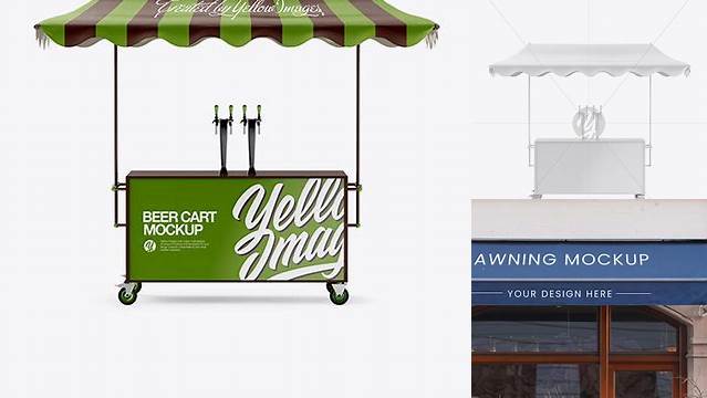 4455+ Beer Cart With Awning PSD Mockup Front View High-Quality Creative PSD