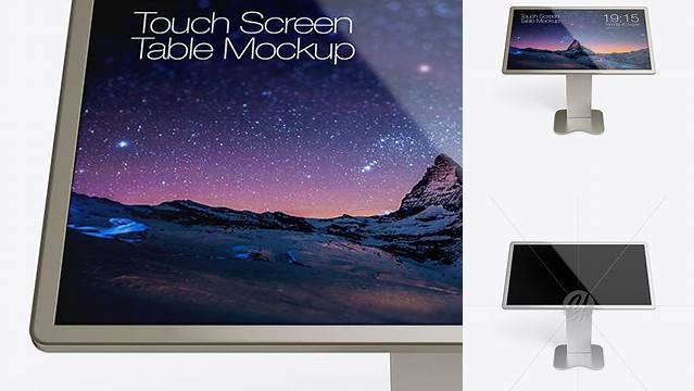 4459+ Metallic Touch Screen Display Table PSD Mockup Fully Customizable Photoshop Freebie