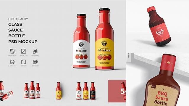 4460+ Glass Bottle with BBQ Sauce PSD Mockup High-Quality Creative PSD